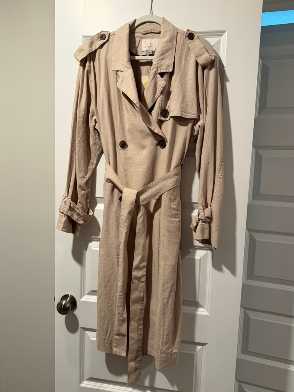a new day Beige Double-Breasted Trench Coat with Belt